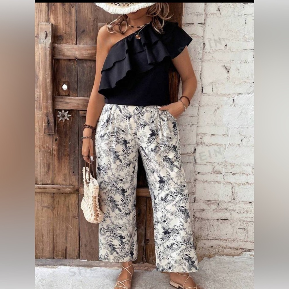 -🌺🌴❤️Tropical Pull on style Wide Leg Pants outfit 14-16
